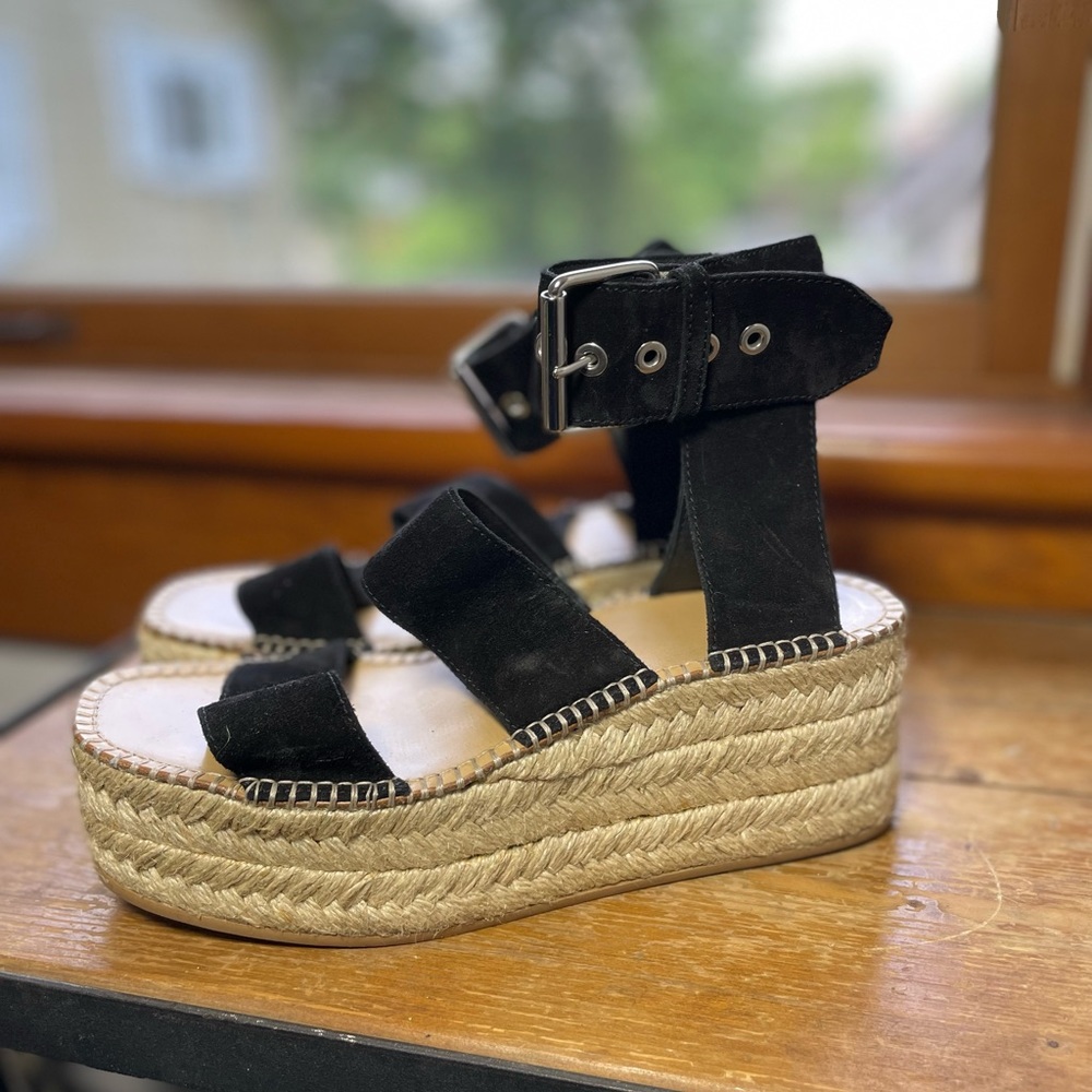 Rag & Bone Tats Wedge Suede Espandrille Black Platform Sandals